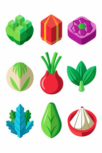 多彩立体蔬菜图标集合