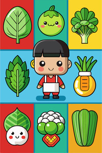 可爱女孩与多彩蔬菜