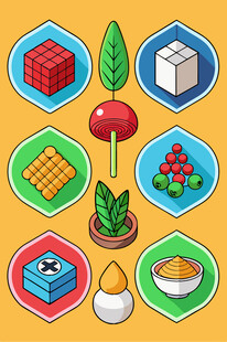 多彩卡通风格物品图标集