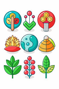 自然元素卡通图标集合