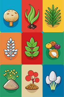 多彩植物与菌类图标集