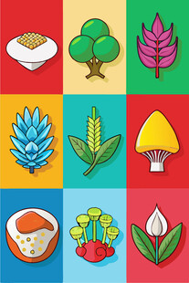 多彩植物与食物图标集