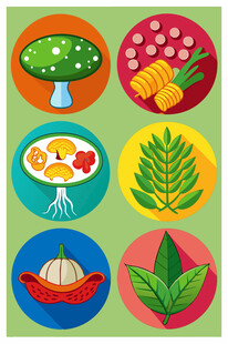 多彩植物与蔬果图标集合