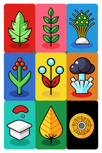 多彩植物与学习元素图标集