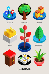 多样立体植物与建筑模型