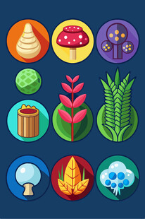 多彩奇幻植物与蘑菇图标集