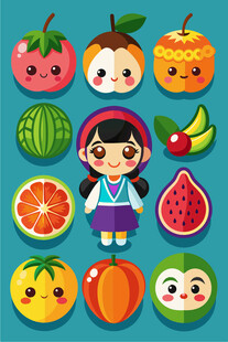 女孩与可爱水果卡通形象