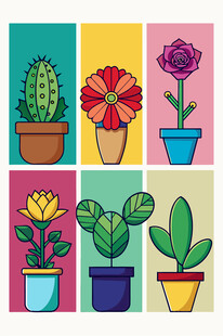 多彩盆栽插画