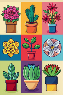多彩盆栽插画萌趣植物集
