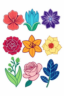 多彩手绘花卉与叶片图案