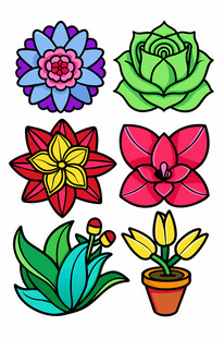 多彩手绘花卉盆栽图案