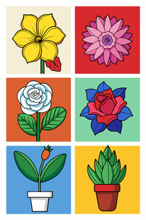 多彩花卉盆栽插画