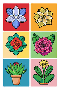 多彩手绘花卉盆栽图案