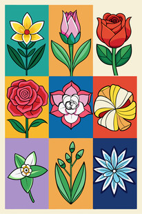 多彩花卉图案拼贴画