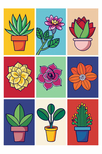 多彩盆栽图案集合