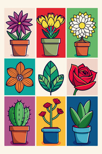 多彩盆栽插画