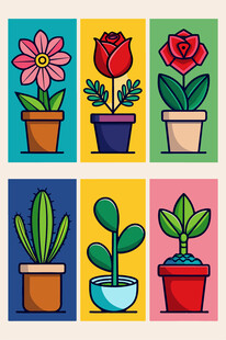 多彩盆栽插画