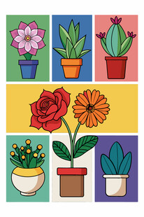 多彩盆栽插画