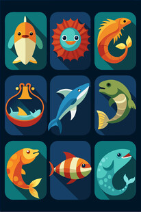 海洋生物图标集合