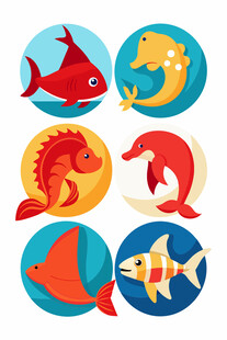 多彩海洋鱼类图标集合