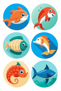可爱海洋鱼类图标集合