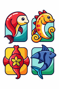 海洋动物卡通图标集