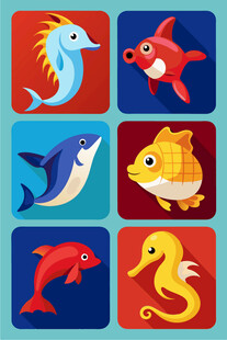 海洋生物卡通图标集合