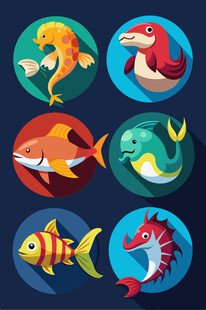 可爱海洋生物圆形图标集