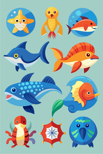 可爱海洋动物卡通插画