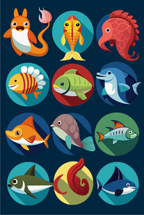 海洋动物图标集合