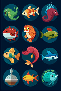多彩海洋鱼类图标集合