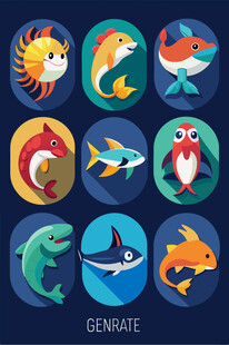 多彩海洋动物图标集合