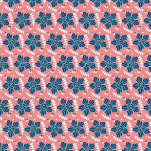 粉色底蓝色花朵几何图案
