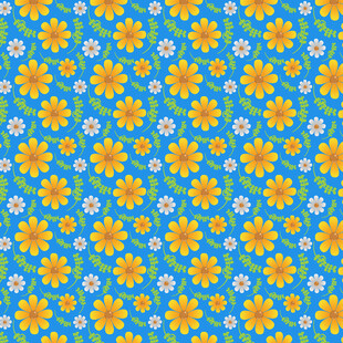 蓝色背景上的多彩小花图案