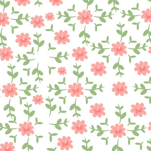 粉色小花绿叶无缝图案