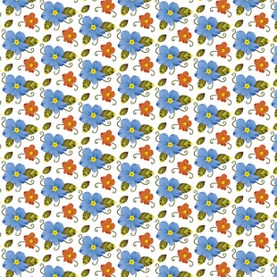 蓝橙花卉图案纹理背景