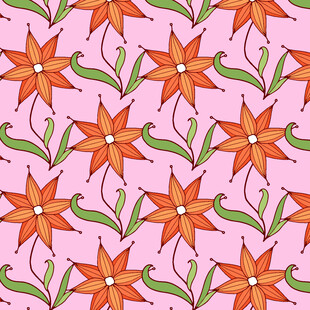 粉色背景上的红色花卉图案