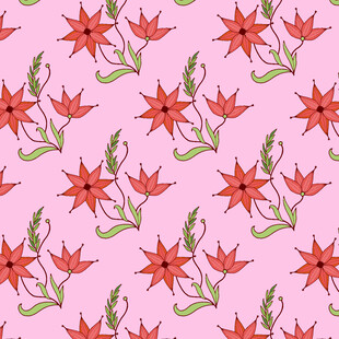 粉色背景上的红色花卉图案