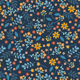 深蓝色底多彩花卉图案