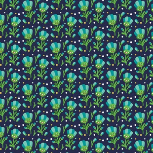 蓝底绿叶花卉无缝图案
