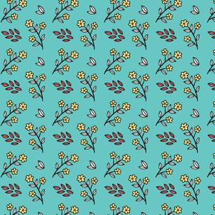 蓝底花卉植物图案纹理