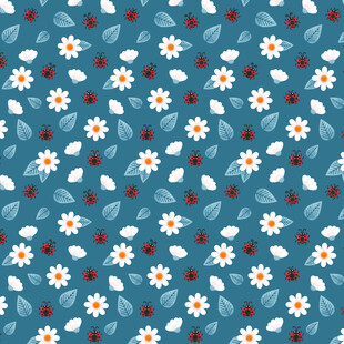 蓝色底小雏菊碎花图案