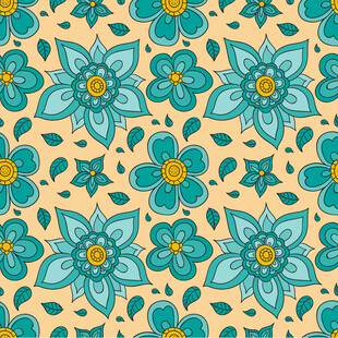 蓝黄花卉图案背景纹理