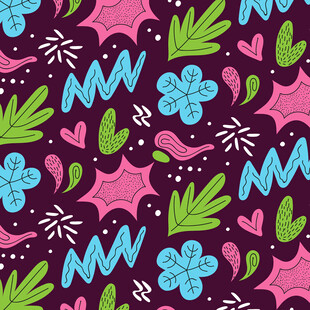 粉色系花卉植物无缝图案