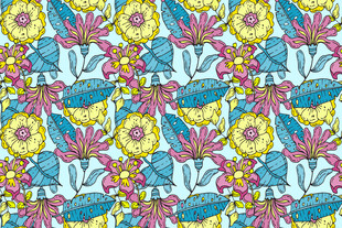 花卉蝴蝶图案的多彩织物