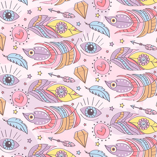 多彩鱼鸟爱心图案背景