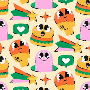 卡通食物图案无缝背景图