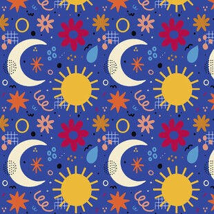 日月星辰花卉图案背景