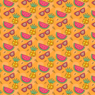 夏日水果图案的多彩背景