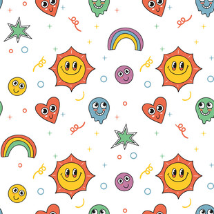 可爱卡通图案无缝背景